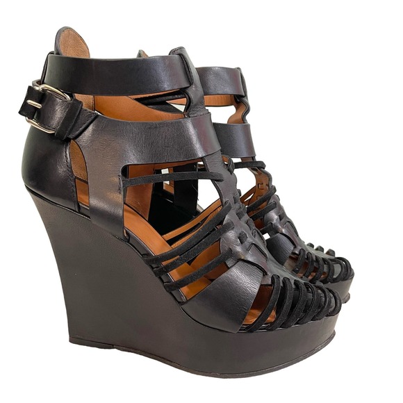 Givenchy Corinne Women's Leather Suede Gladiator Platform Wedge Heels Size 8